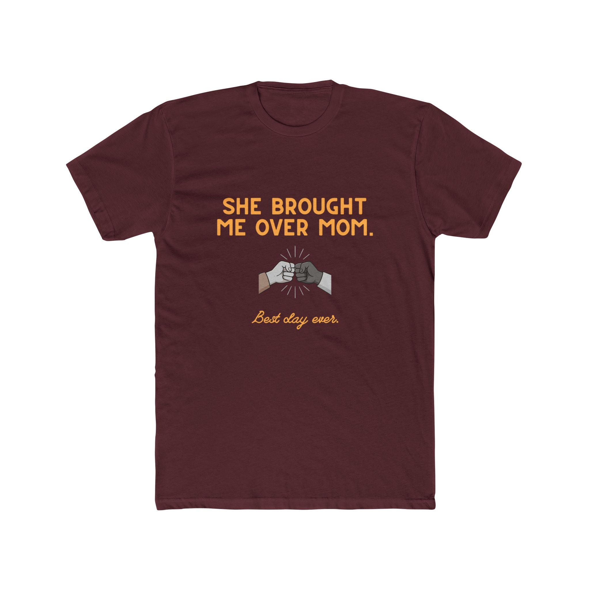 Crew Tee — “She Brought Me Over, Mom” Solidarity Graphic Shirt